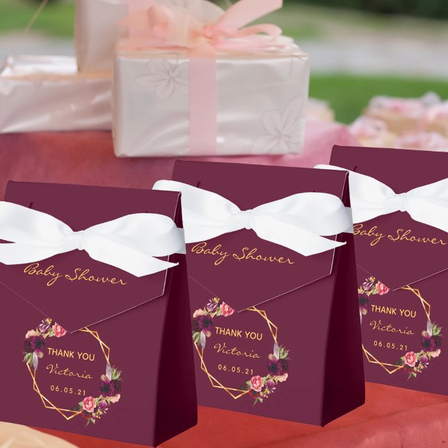 Burgundy gold geometric florals girl baby shower favor boxes (Creator Uploaded)