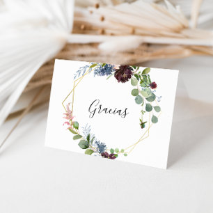 Burgundy Gold Geometric Folded Wedding Gracias Letterpress Thank You Card