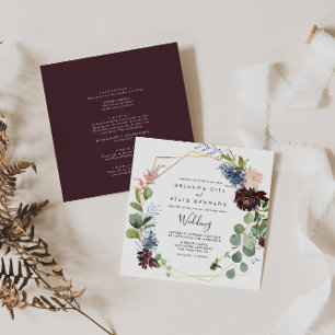 Burgundy Gold Geometric Front & Back Wedding Invitation