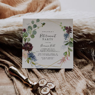 Burgundy Gold Geometric Retirement Party Invitation