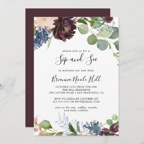 Burgundy Gold Geometric Sip and See Invitation