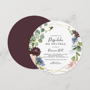 Burgundy Gold Geometric Spanish Bridal Shower Invitation