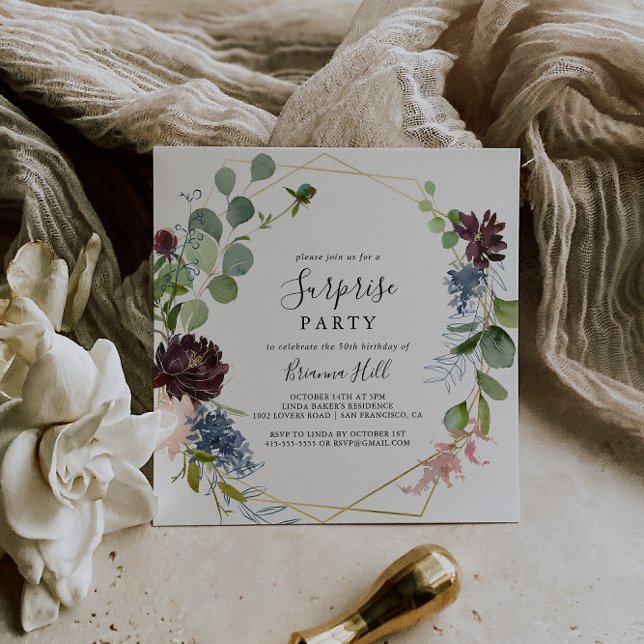 Burgundy Gold Geometric Surprise Party Invitation (Creator Uploaded)