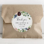 Burgundy Gold Geometric Thank You Wedding Favor Classic Round Sticker<br><div class="desc">This burgundy gold geometric thank you wedding favor classic round sticker is perfect for a winter wedding. The elegant boho design features watercolor navy, blush pink and wine shade flowers with artistic penciled details. Make the sticker labels your own by including your names, the event (if applicable), and the date....</div>