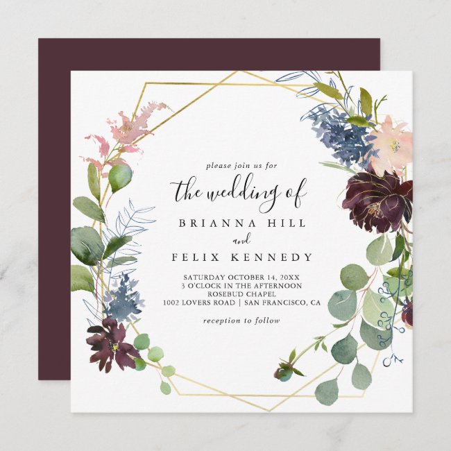 Burgundy Gold Geometric The Wedding Of Invitation