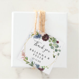 Burgundy Gold Geometric Wedding Favor Tags