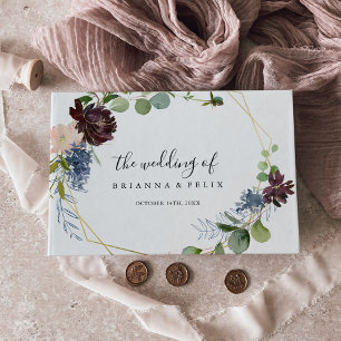 Burgundy Gold Geometric Wedding Guest Book