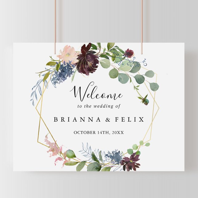 Burgundy Gold Geometric Wedding Welcome Sign (Creator Uploaded)