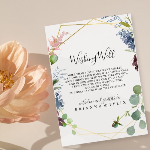 Burgundy Gold Geometric Wedding Wishing Well Enclosure Card