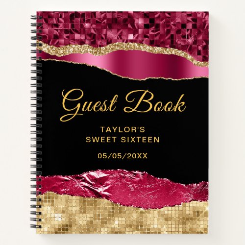 Burgundy Gold Glam Tears Sweet Sixteen Guest Book