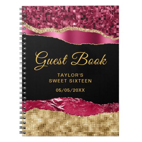 Burgundy Gold Glam Tears Sweet Sixteen Guest Book