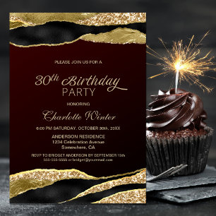 Burgundy Gold Glitter 30th Birthday Party Invitation