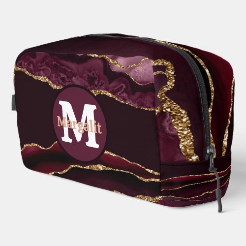 Burgundy Gold Glitter Agate Dopp Kit