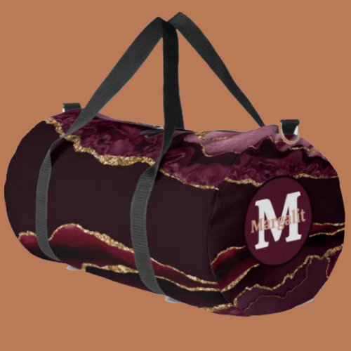 Burgundy Gold Glitter Agate Large Duffel Bag