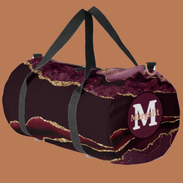 Burgundy Gold Glitter Agate Large Duffel Bag (Creator Uploaded)