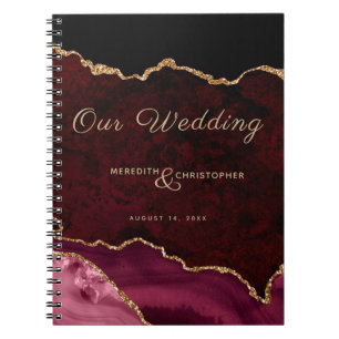 Burgundy Gold Glitter Agate Our Wedding Notebook