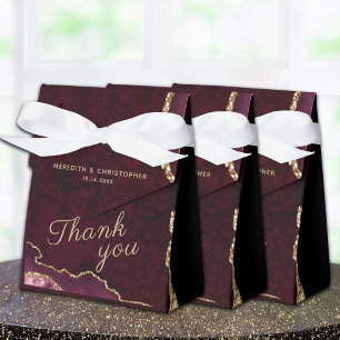 Burgundy Gold Glitter Agate Wedding Favor Boxes