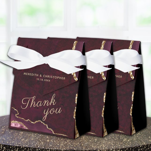 Burgundy Gold Glitter Agate Wedding Favor Boxes (Creator Uploaded)