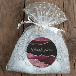 Burgundy Gold Glitter Agate Wedding Thank You Classic Round Sticker