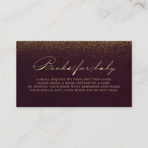 Burgundy Gold Glitter Baby Shower Book Request  Enclosure Card