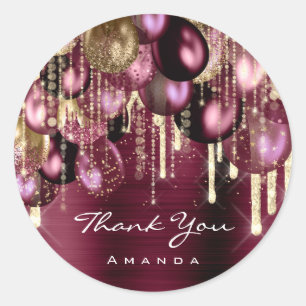 Burgundy GOLD GLITTER BALLONS DRIP THANK Anniversa Classic Round Sticker