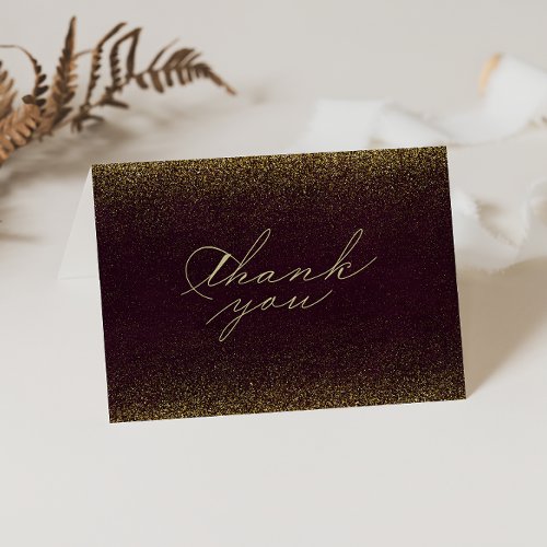  Burgundy Gold Glitter Calligraphy Folded Wedding Thank You Card