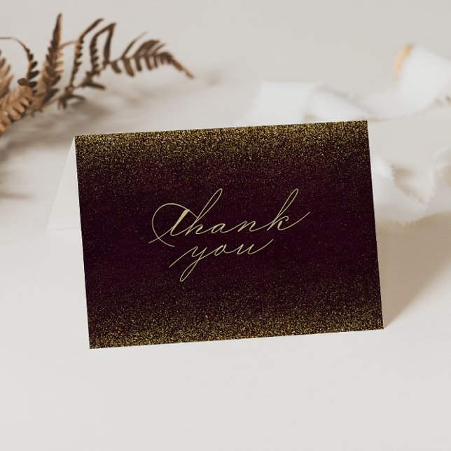  Burgundy Gold Glitter Calligraphy Folded Wedding Thank You Card (Creator Uploaded)