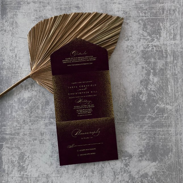  Burgundy Gold Glitter Calligraphy Wedding   All In One Invitation (Creator Uploaded)