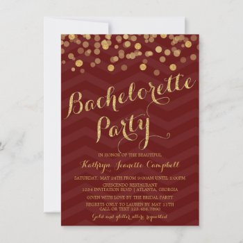 Burgundy Gold Glitter Confetti Bachelorette Party Invitation by InvitationBlvd at Zazzle