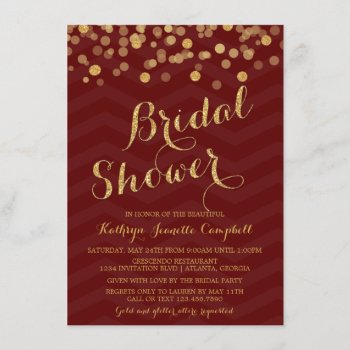 Burgundy Gold Glitter Confetti Bridal Shower Invitation by InvitationBlvd at Zazzle