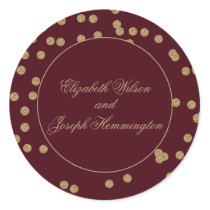 Burgundy Gold Glitter Confetti Elegant Wedding Classic Round Sticker
