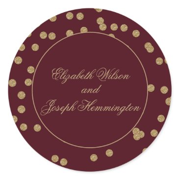 Burgundy Gold Glitter Confetti Elegant Wedding Classic Round Sticker