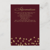 Burgundy Gold Glitter Confetti Elegant Wedding Enclosure Card