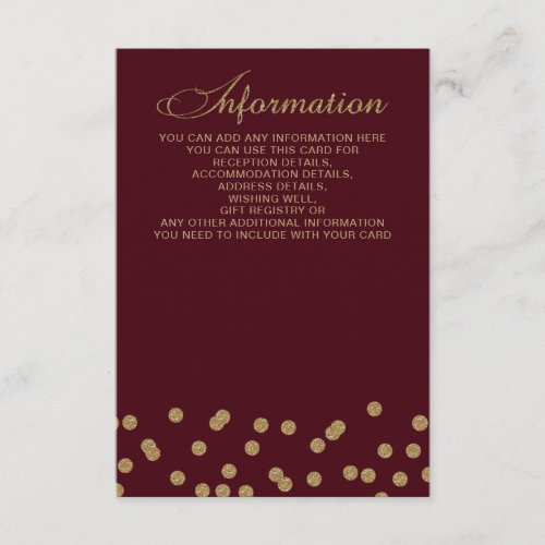 Burgundy Gold Glitter Confetti Elegant Wedding Enclosure Card