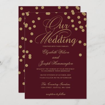 Burgundy Gold Glitter Confetti Elegant Wedding Invitation