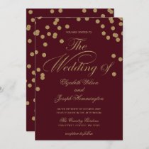 Burgundy Gold Glitter Confetti Elegant Wedding Invitation
