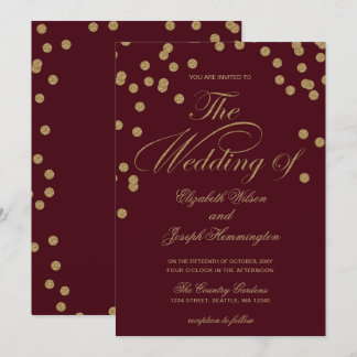 Burgundy Gold Glitter Confetti Elegant Wedding Invitation