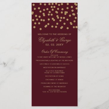 Burgundy Gold Glitter Confetti Elegant Wedding Program