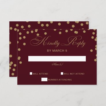 Burgundy Gold Glitter Confetti Elegant Wedding RSVP Card