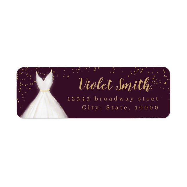 Burgundy Gold Glitter Elegant Dress return address Label (Front)