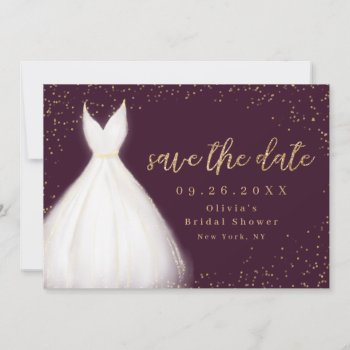 Burgundy Gold Glitter Elegant Dress Save The Date by AvaPaperie at Zazzle