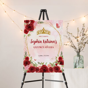 Burgundy Gold Glitter Floral Princess Quinceañera Foam Board
