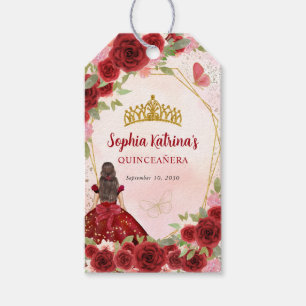 Burgundy Gold Glitter Floral Princess Tiara Favor Gift Tags