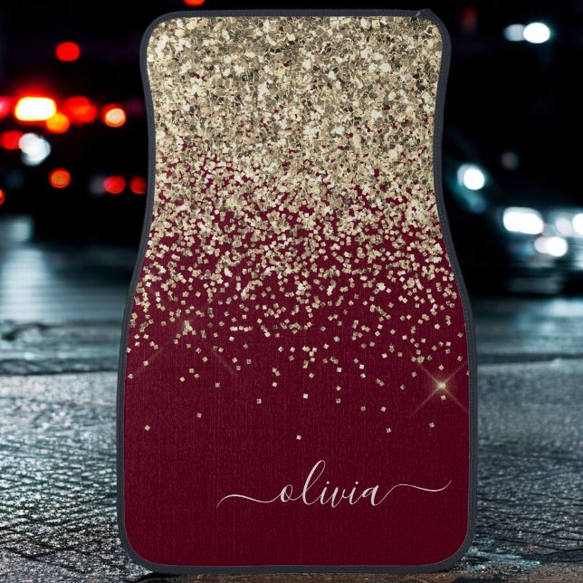 Burgundy Gold Glitter Girly Monogram Glam Car Floo Car Floor Mat (Creator Uploaded)