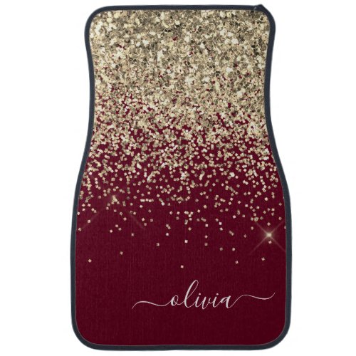 Burgundy Gold Glitter Girly Monogram Glam Car Floo Car Floor Mat