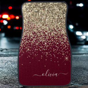 Burgundy Gold Glitter Girly Monogram Glam Car Floo Floor Mat