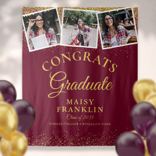 Burgundy Gold Glitter Graduation 3 Photo Backdrop