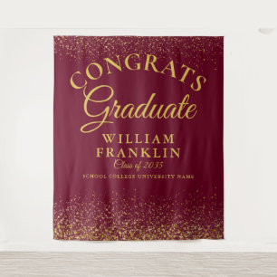 Burgundy Gold Glitter Graduation Photo Backdrop
