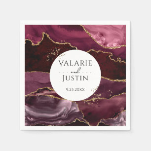 Burgundy Gold Glitter Marble Wedding Napkins