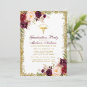 Burgundy Gold Glitter Medical Grad Party Invite (Standing Front)
